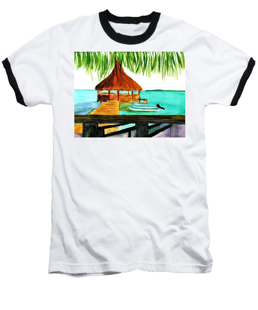 West End Baseball T-Shirt featuring the painting West End Roatan by Donna Walsh