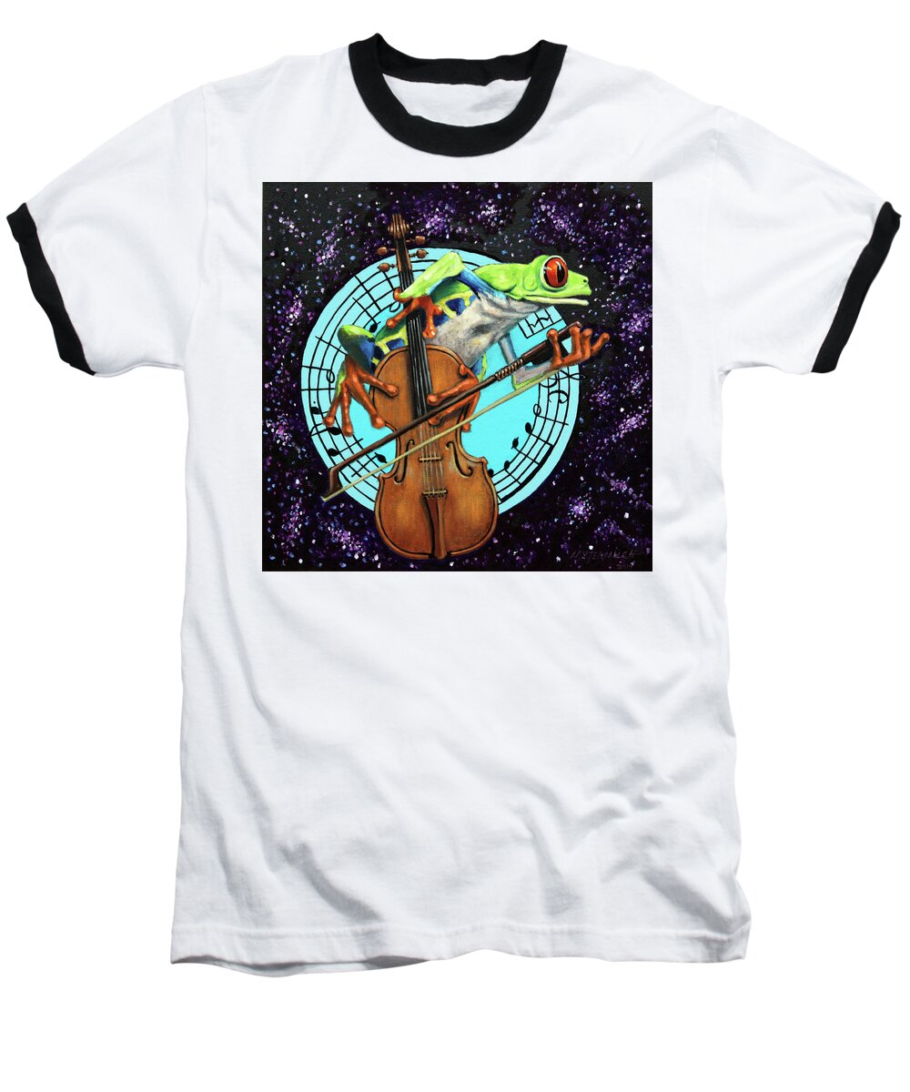 Violin Baseball T-Shirt featuring the painting What's It All About Froggy? by John Lautermilch