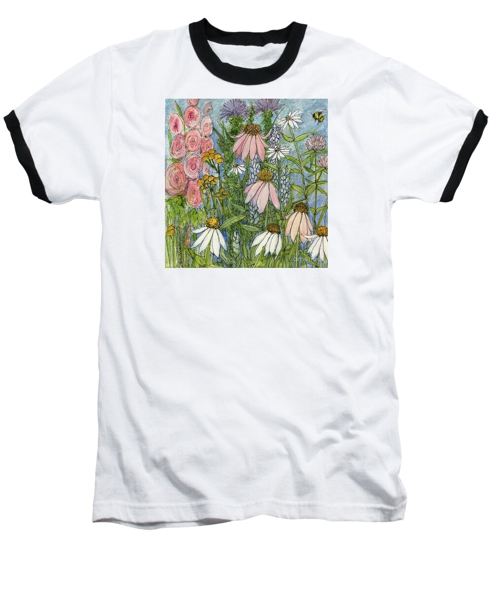 Nature Baseball T-Shirt featuring the painting White Coneflowers in Garden by Laurie Rohner