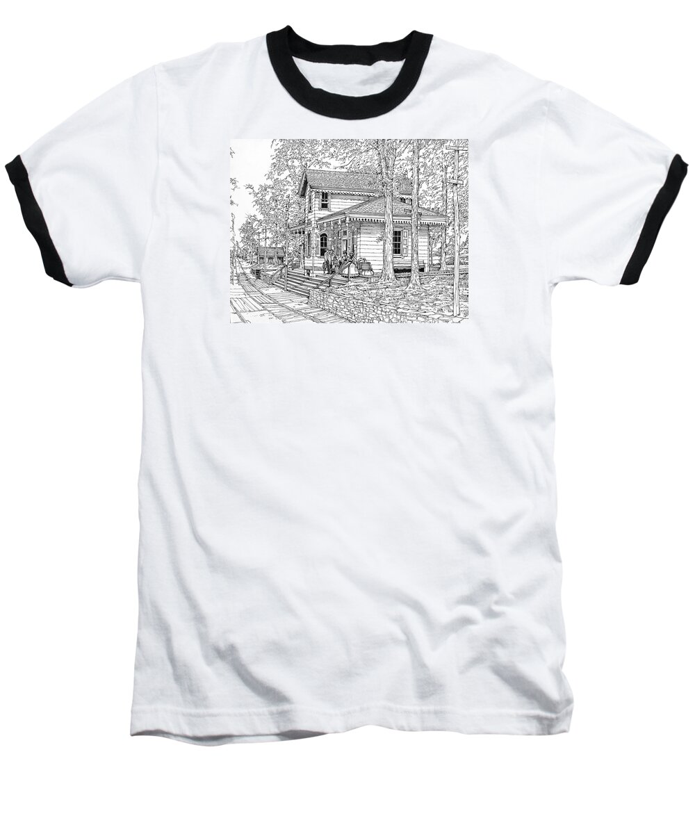 Bryn Mawr History Baseball T-Shirt featuring the drawing Whitehall Station Bryn Mawr Pennsylvania by Ira Shander