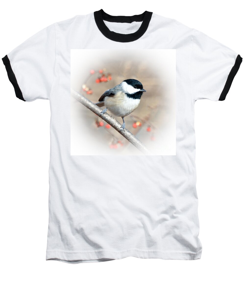 Carolina Chickadee Baseball T-Shirt featuring the photograph Wild Birds - Carolina Chickadee by Kerri Farley