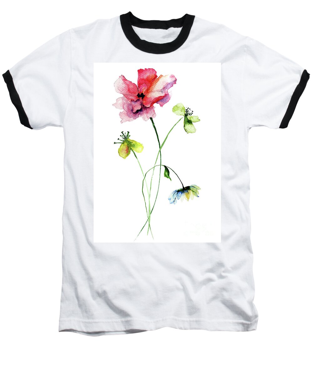 Watercolor Baseball T-Shirt featuring the painting Wild flowers watercolor illustration by Regina Jershova
