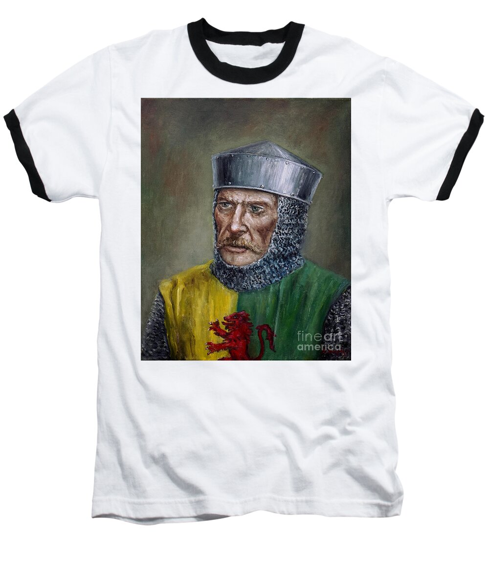 Warrior Baseball T-Shirt featuring the painting William Marshal by Arturas Slapsys