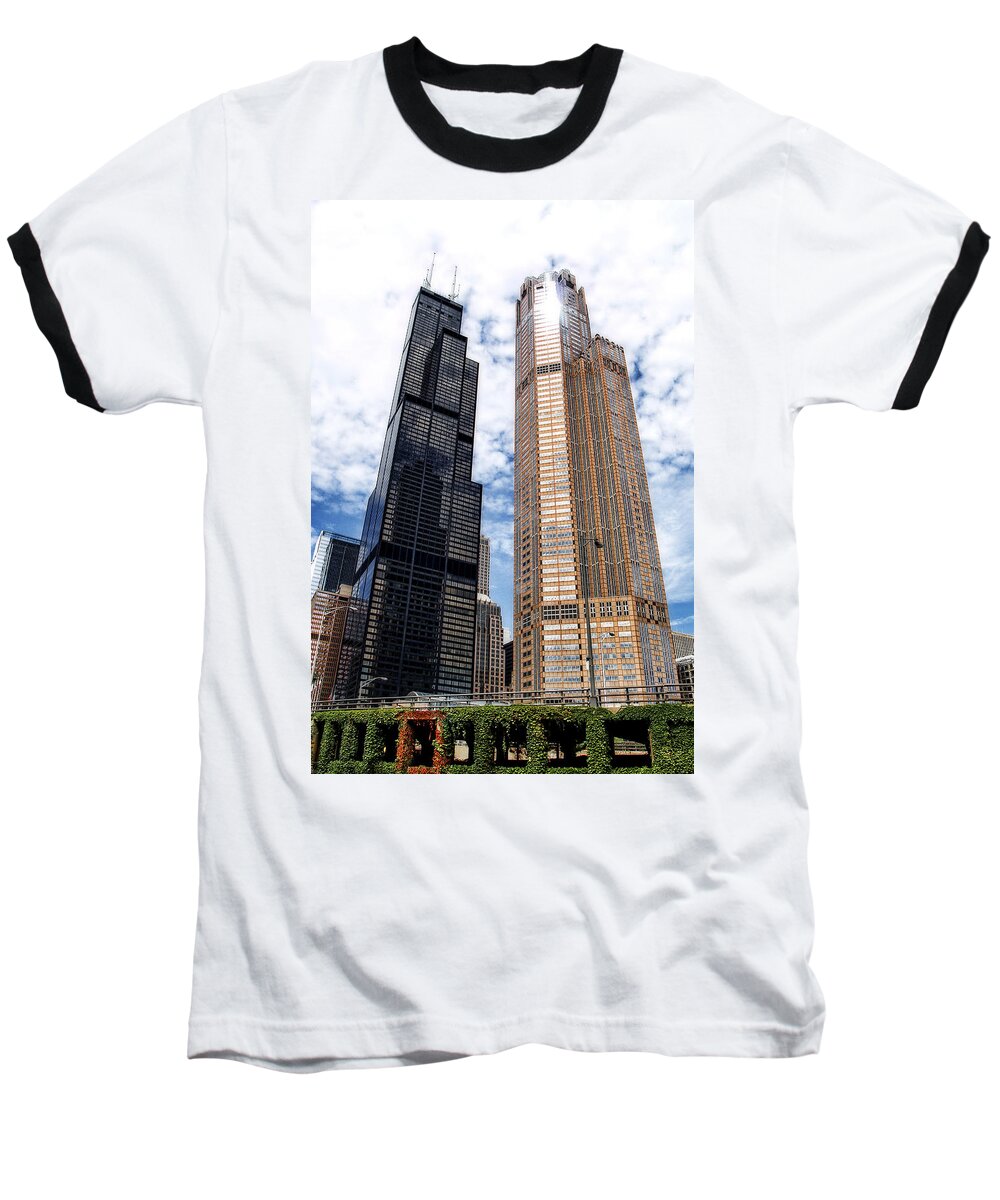 Willis Tower Baseball T-Shirt featuring the photograph Willis and Wacker by Tammy Wetzel