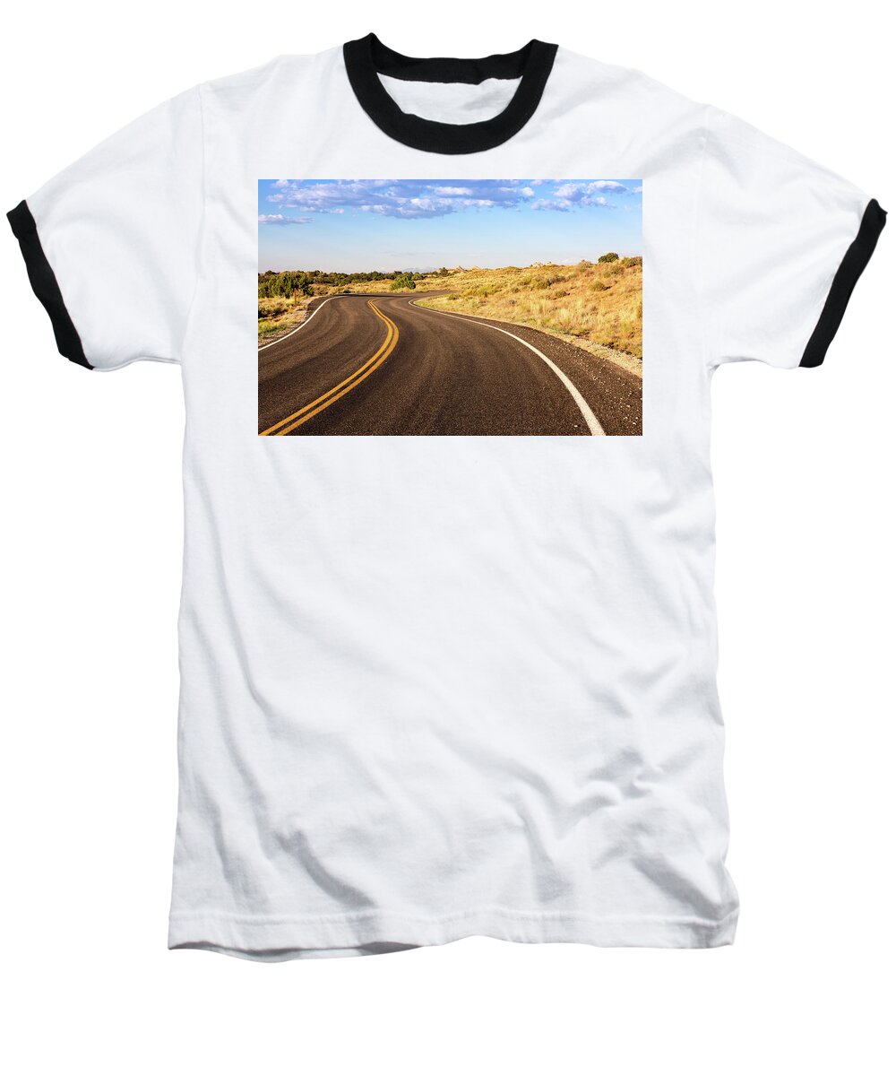 Nature Baseball T-Shirt featuring the photograph Winding Desert Road at Sunset by Kyle Lee