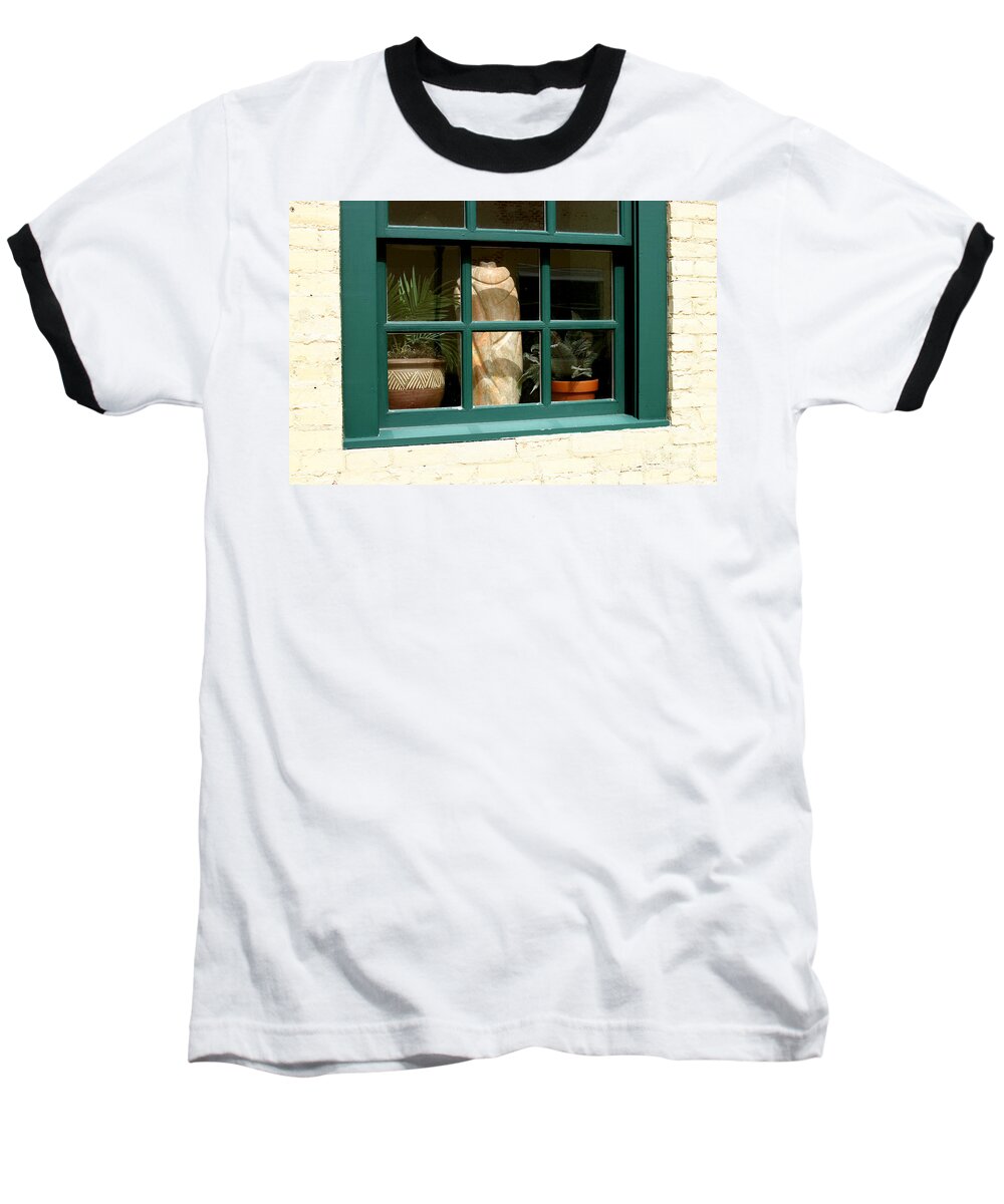 Fern Baseball T-Shirt featuring the photograph Window at Sanders Resturant by Steve Augustin
