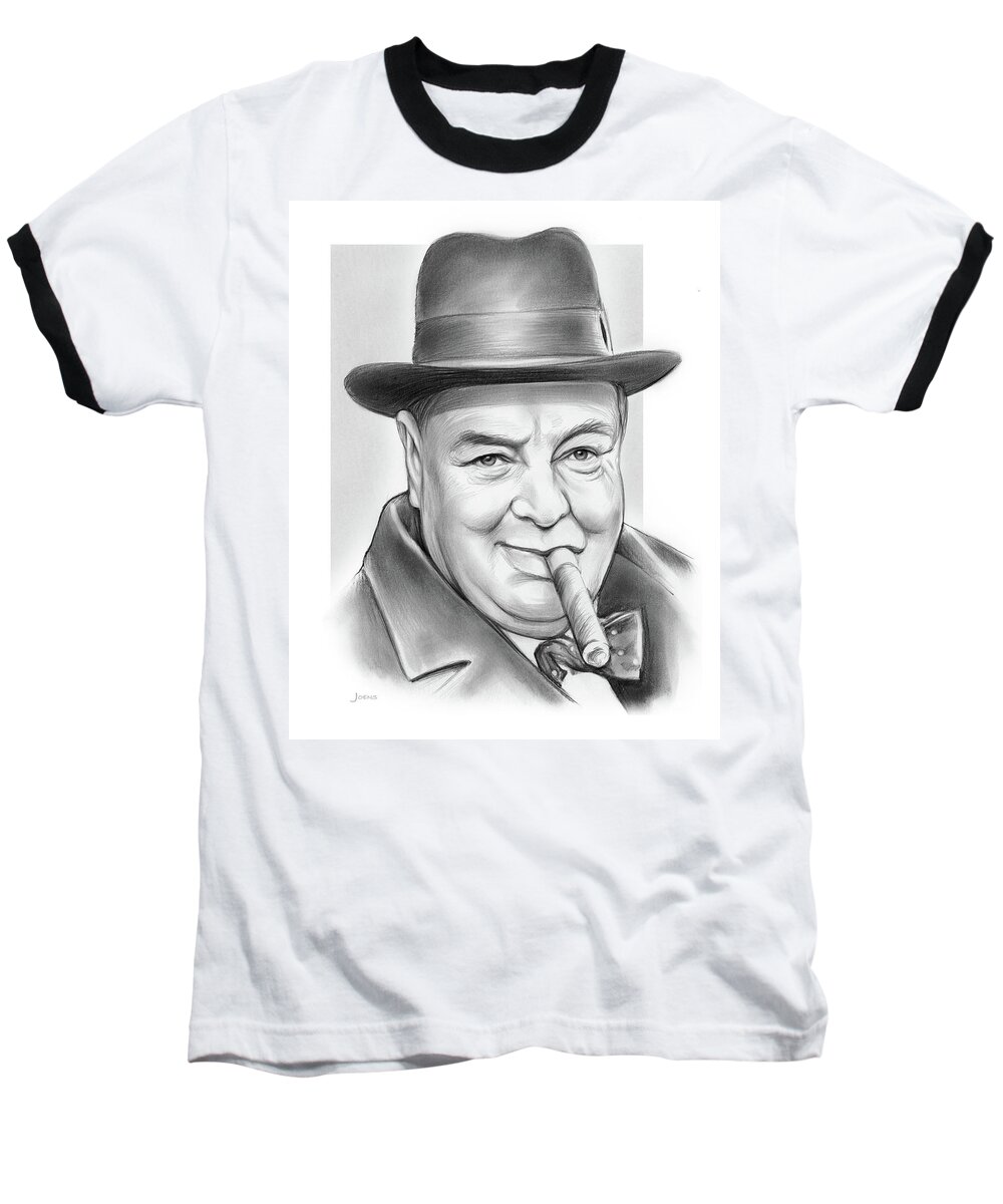 Winston Churchill Baseball T-Shirt featuring the drawing Winston by Greg Joens