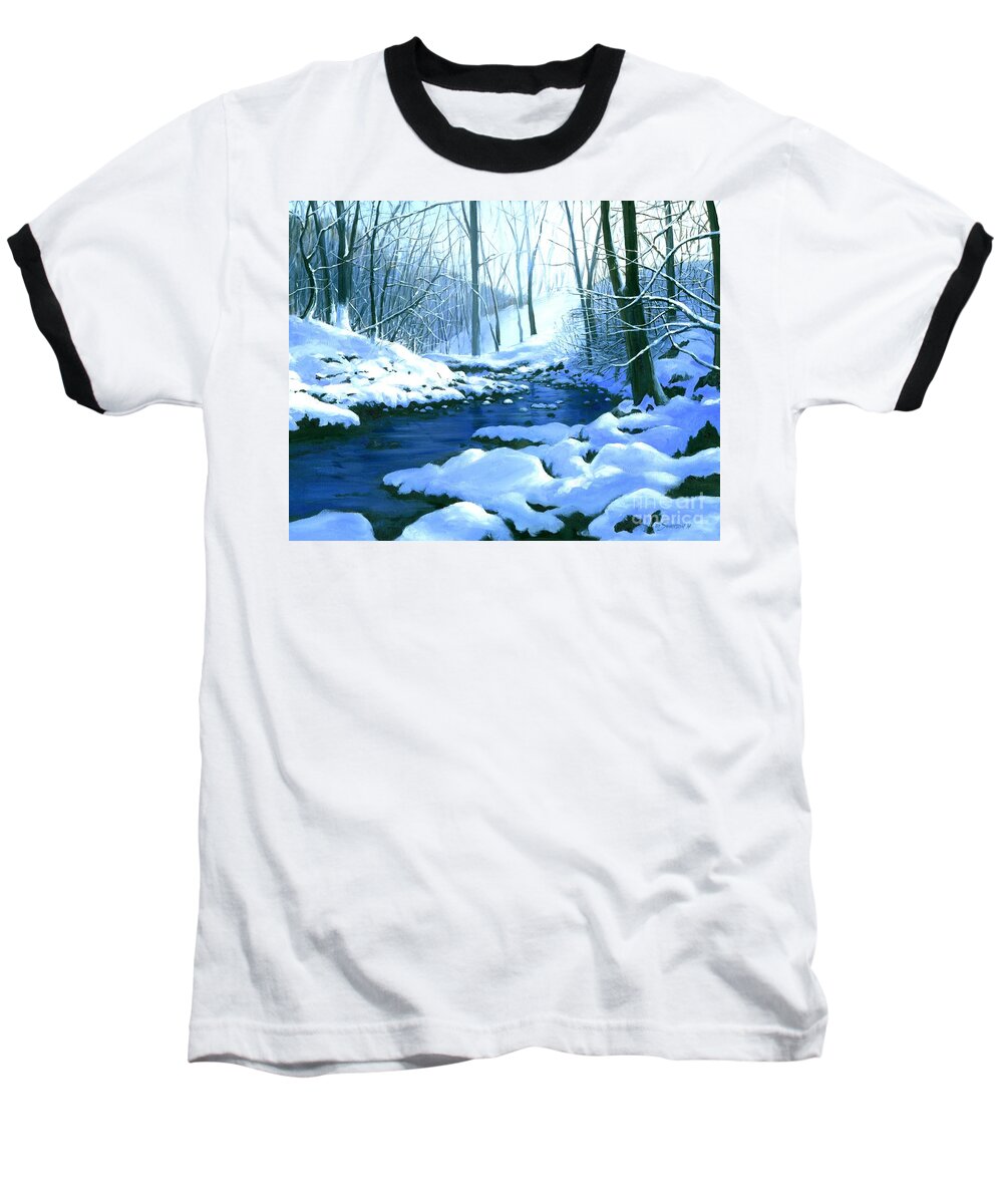 Snow Baseball T-Shirt featuring the painting Winter Blues by Michael Swanson