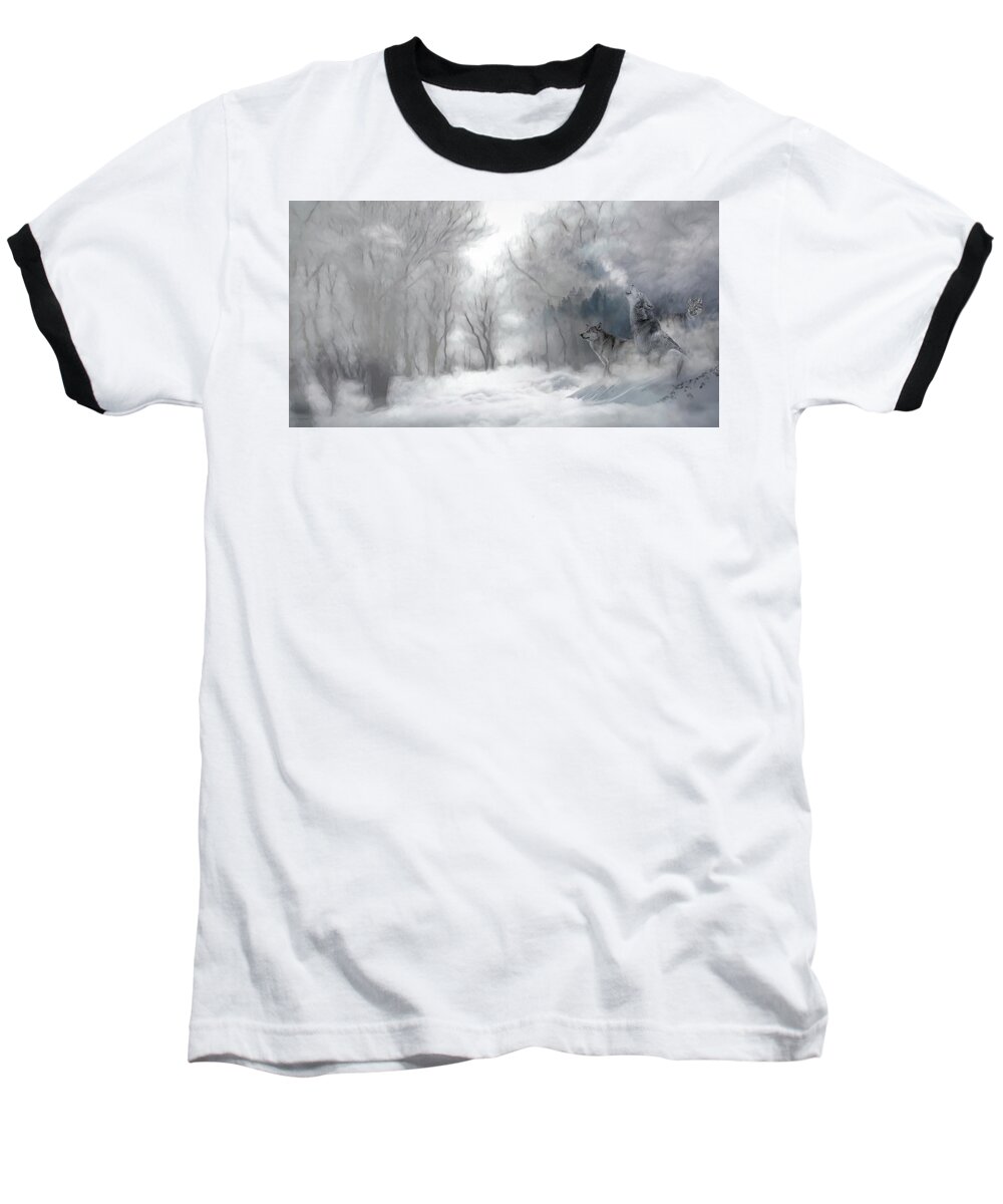 Wolf Baseball T-Shirt featuring the photograph Wolves in the Mist by Andrea Kollo