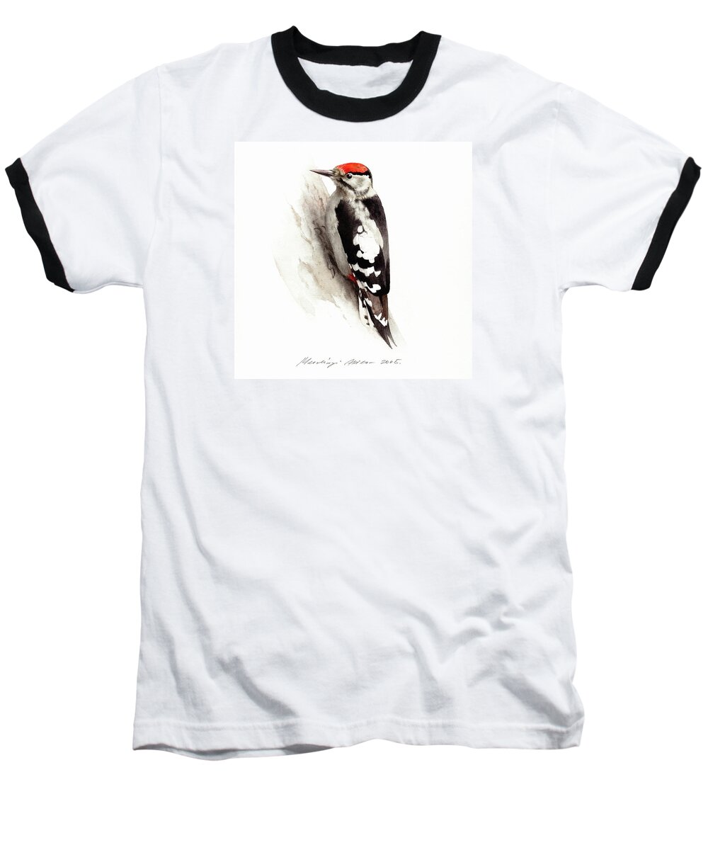 Woodpecker Baseball T-Shirt featuring the painting Woodpecker by Attila Meszlenyi