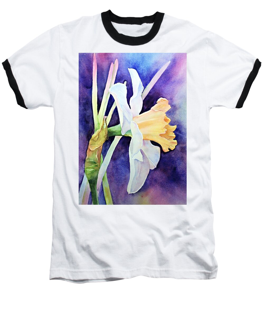 Daffodil Baseball T-Shirt featuring the painting Pink Beauty #1 by Beth Fontenot