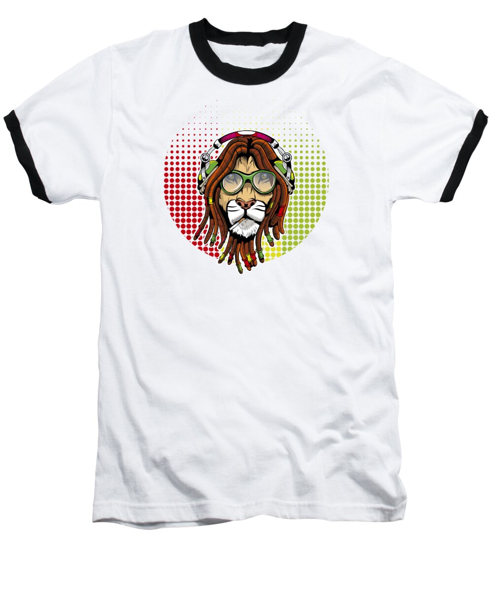 Headphones Baseball T-Shirt featuring the digital art Rastafari Lion #1 by Mister Tee