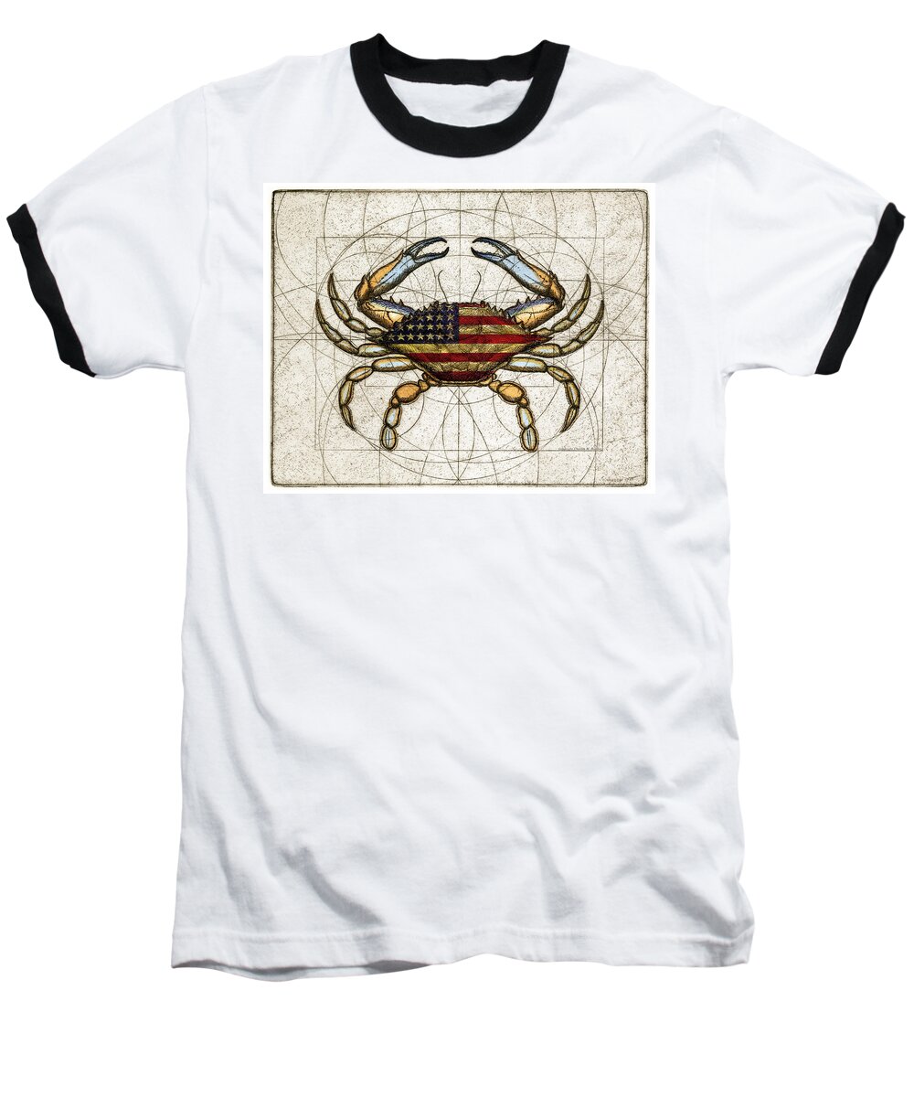 Charles Harden Baseball T-Shirt featuring the mixed media 4th of July Crab by Charles Harden