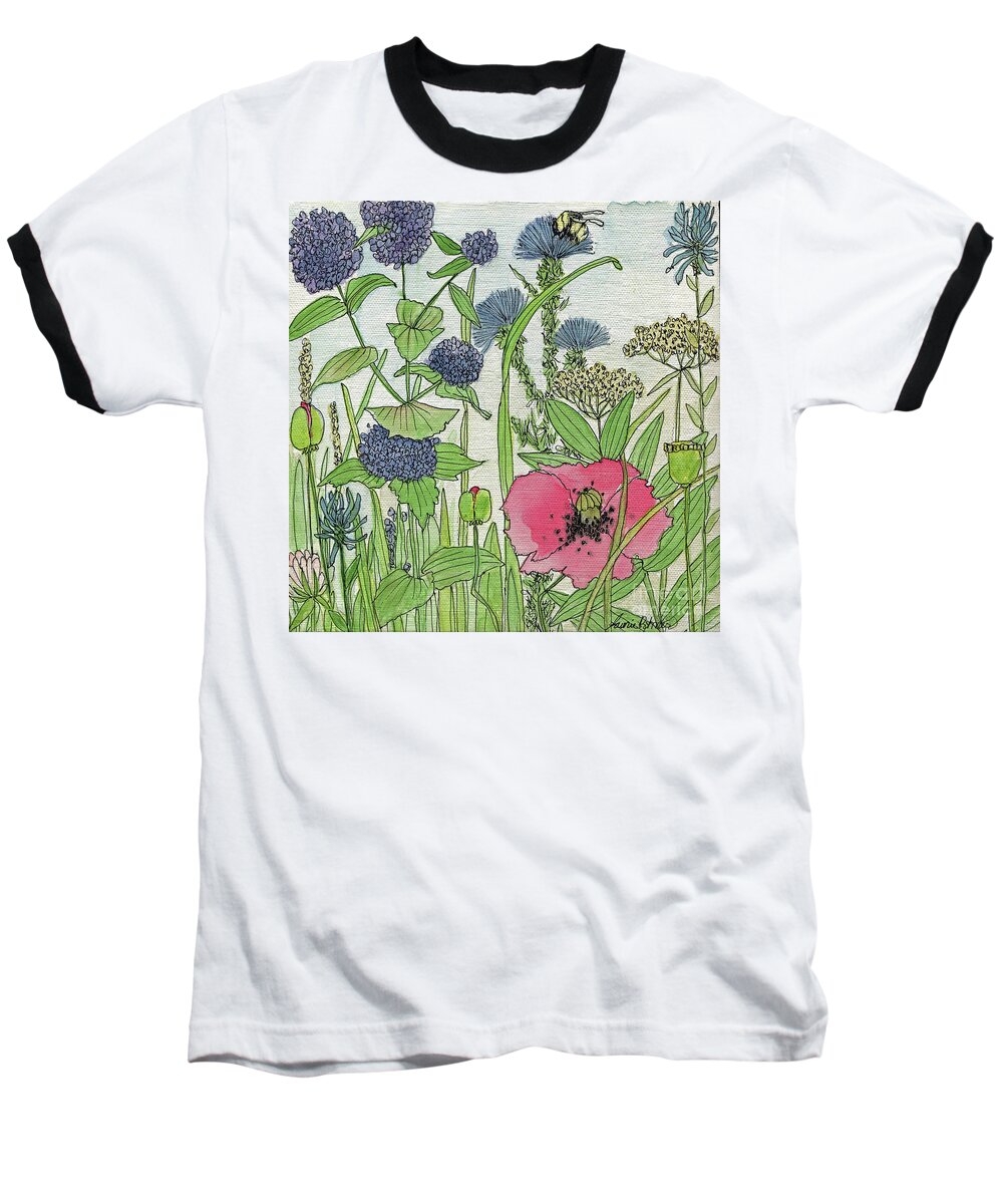 Garden Baseball T-Shirt featuring the painting A Single Poppy Wildflowers Garden Flowers by Laurie Rohner