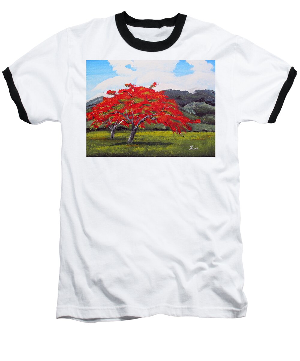 Flamboyan Baseball T-Shirt featuring the painting Adorning Nature by Luis F Rodriguez