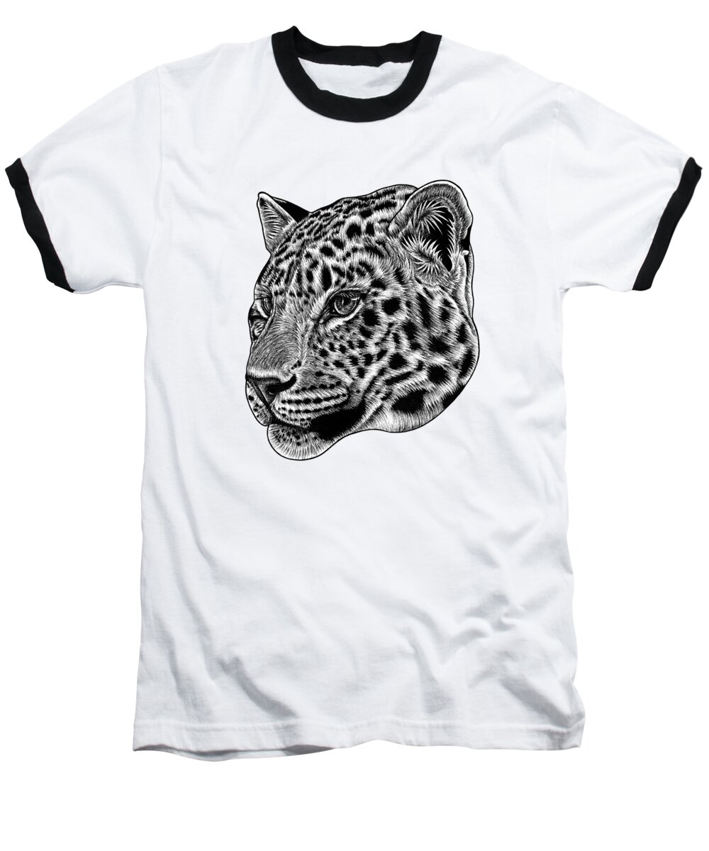 Leopard Baseball T-Shirt featuring the drawing Amur leopard cub - ink illustration by Loren Dowding