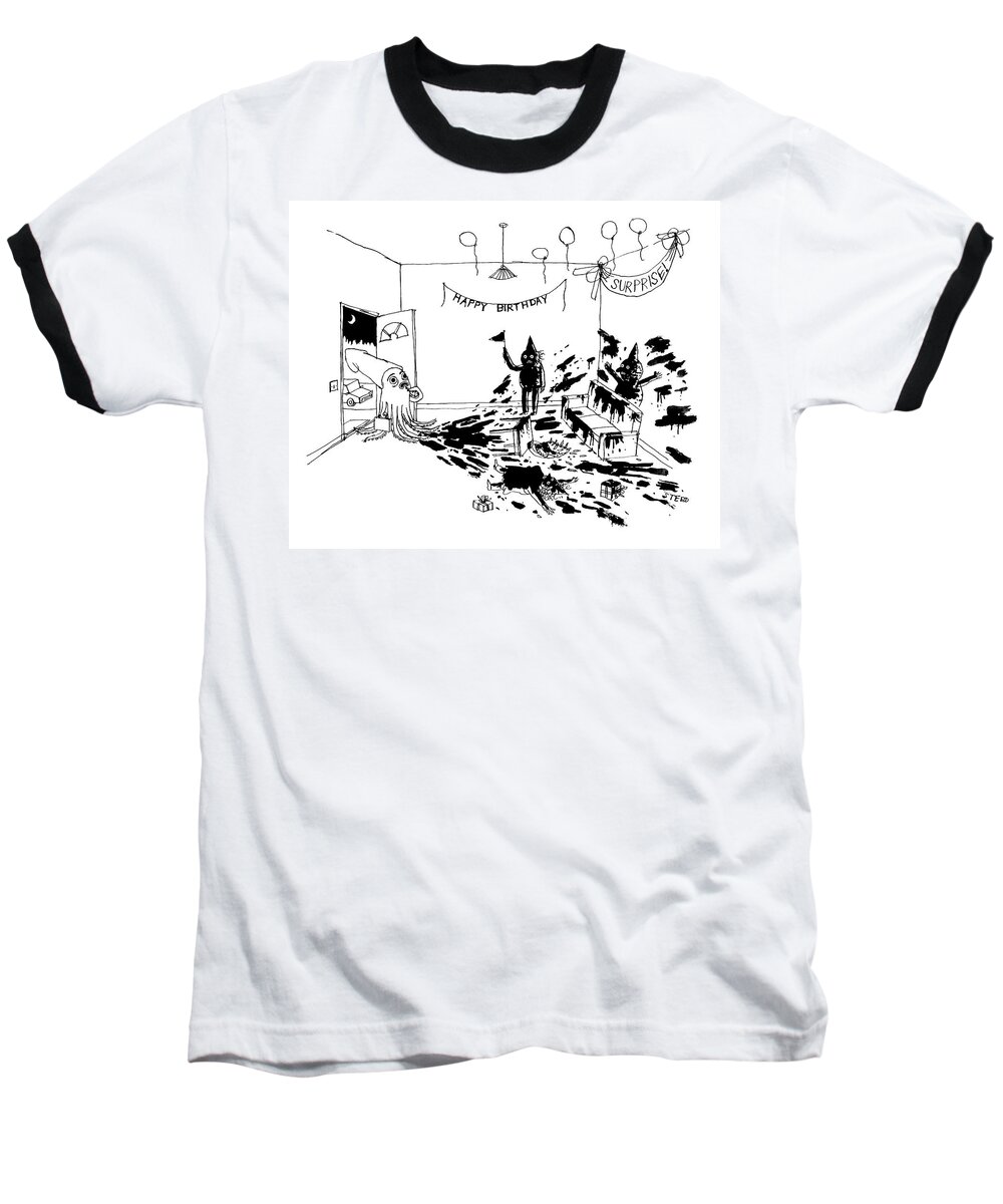 Captionless Baseball T-Shirt featuring the drawing Birthday Surprise by Edward Steed