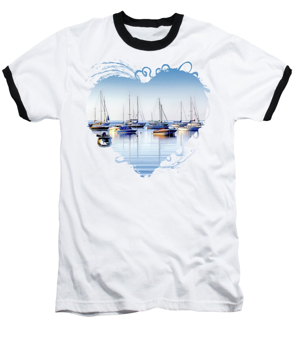 Door County Baseball T-Shirt featuring the painting Boat Reflections Panorama by Christopher Arndt