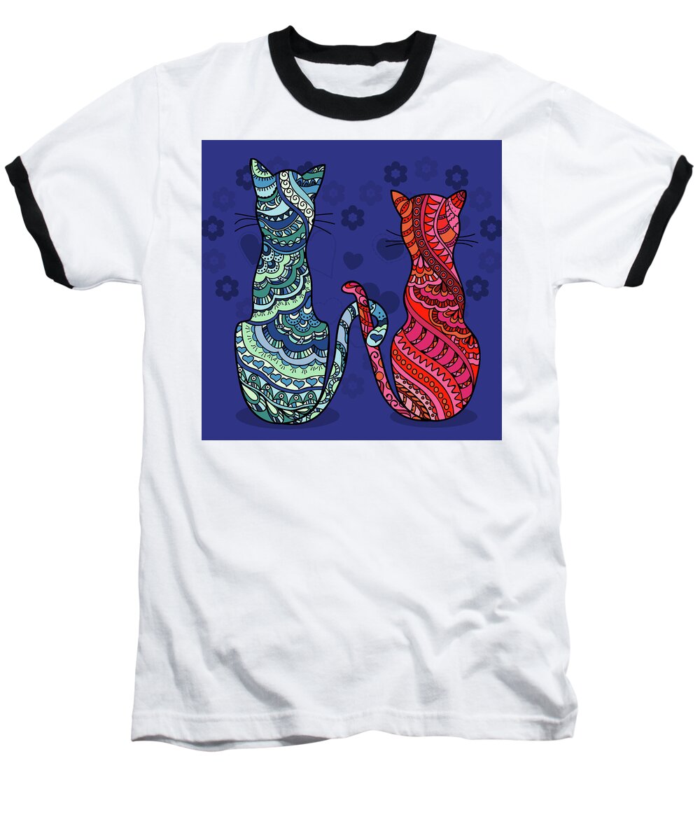 Cats Baseball T-Shirt featuring the digital art Cat Lovers by Portraits By NC