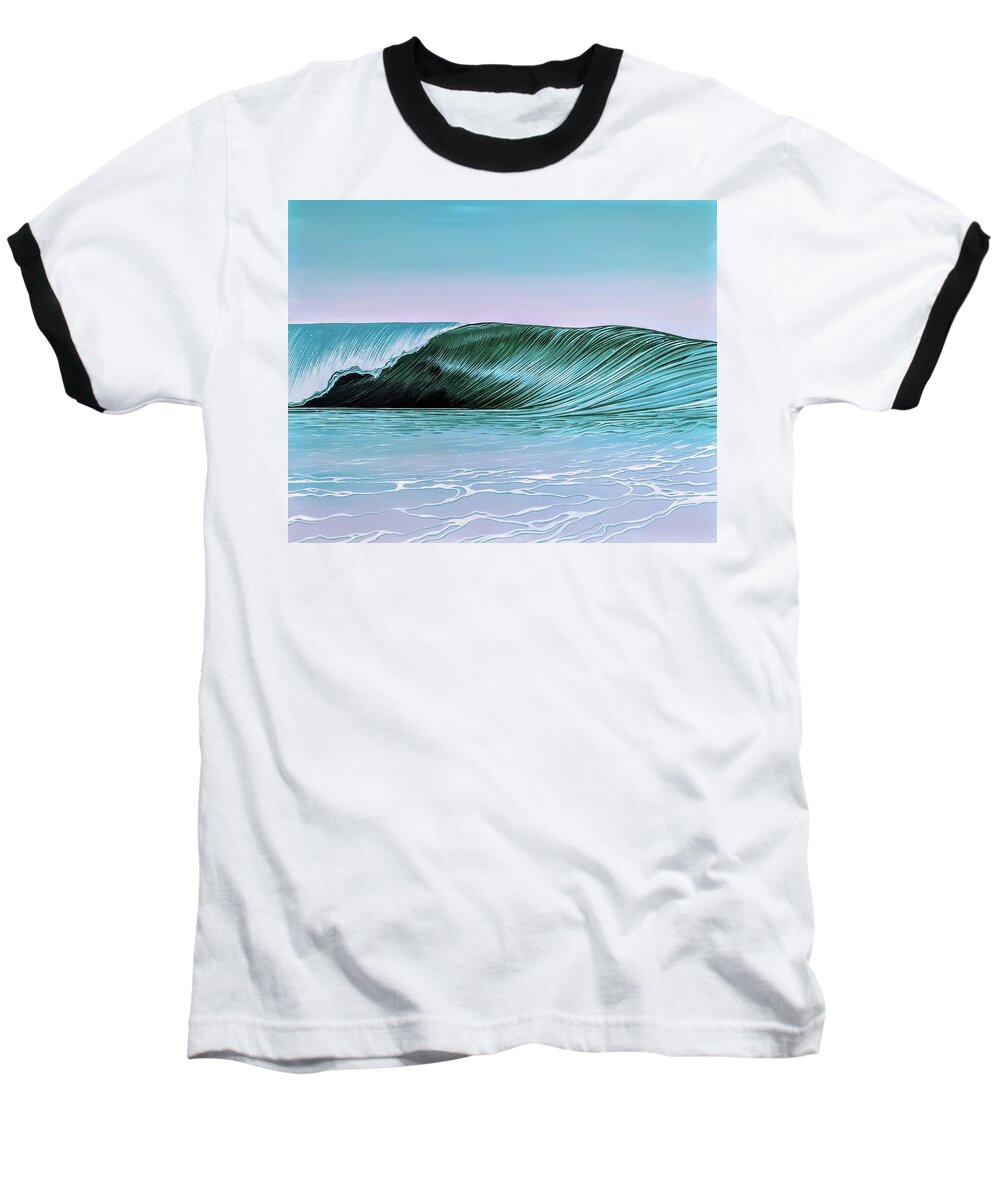 Surf Baseball T-Shirt featuring the painting Deep Blue Barrel by William Love