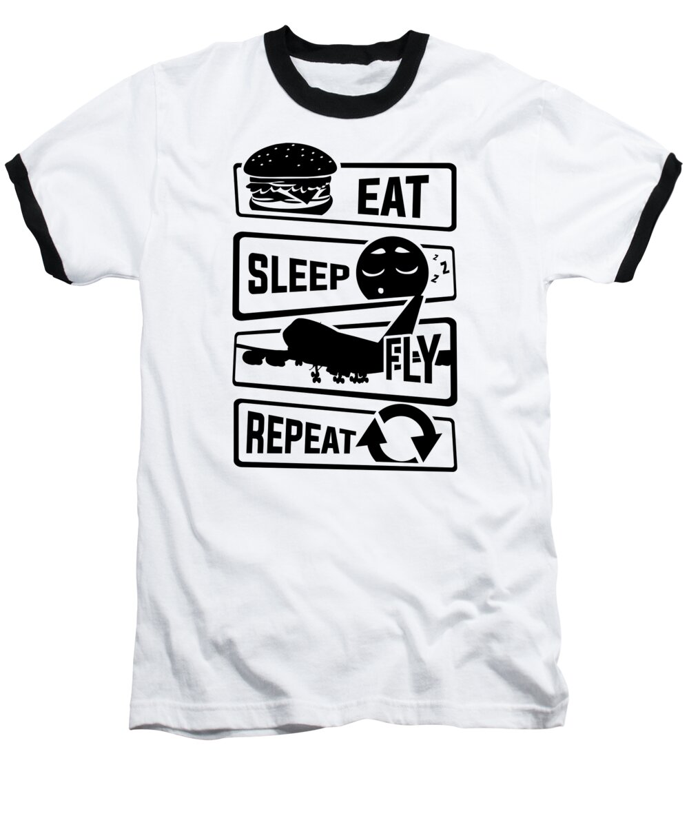 Wings Baseball T-Shirt featuring the digital art Eat Sleep Fly Repeat Airplane Pilot Flight by Mister Tee