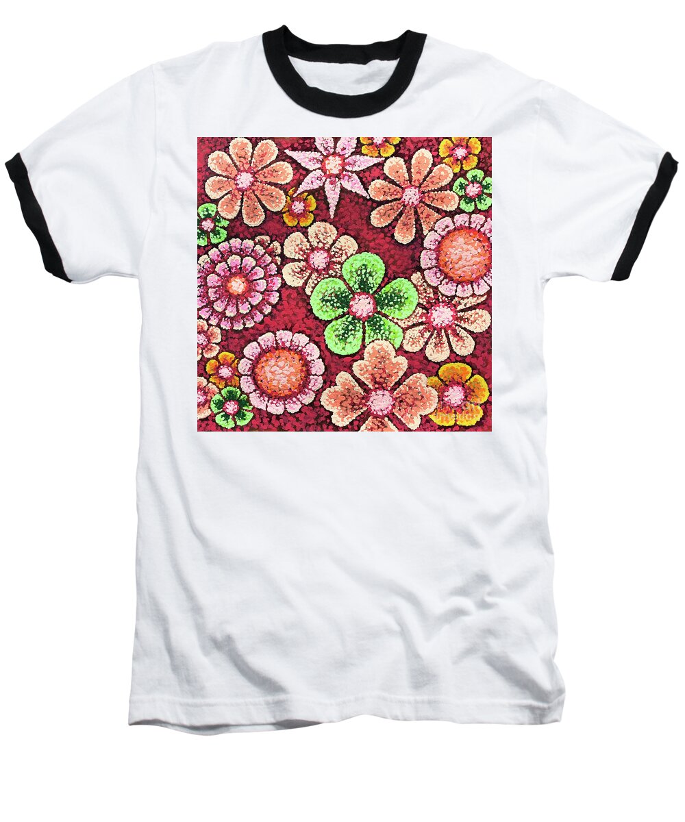 Floral Baseball T-Shirt featuring the painting Efflorescent 5 by Amy E Fraser