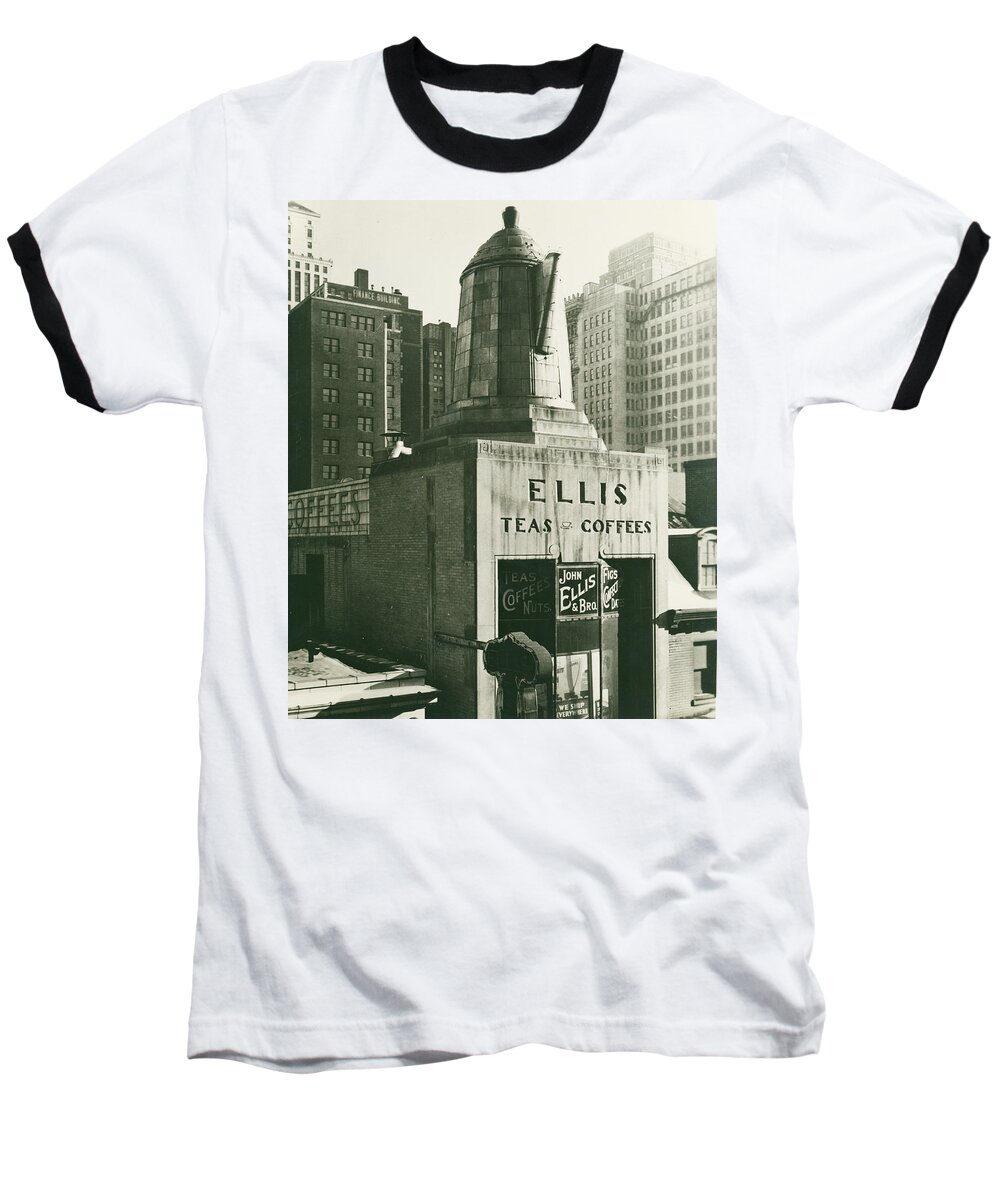Ellis Teas;and Coffees Baseball T-Shirt featuring the mixed media Ellis Tea and Coffee Store, 1945 by Jacob Stelman