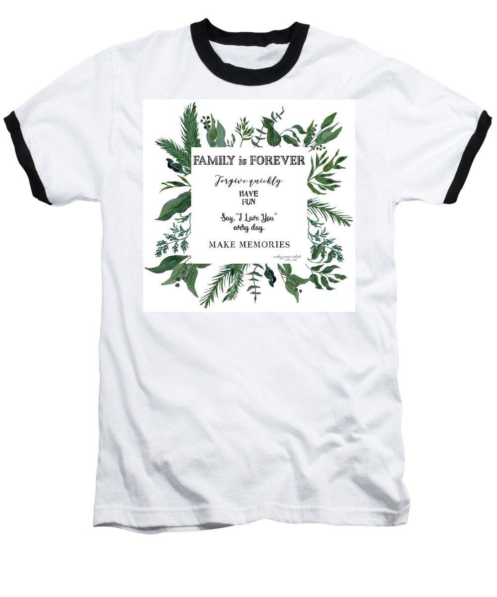 Forest Baseball T-Shirt featuring the painting Emerald Wild Forest Foliage 3 Watercolor by Audrey Jeanne Roberts