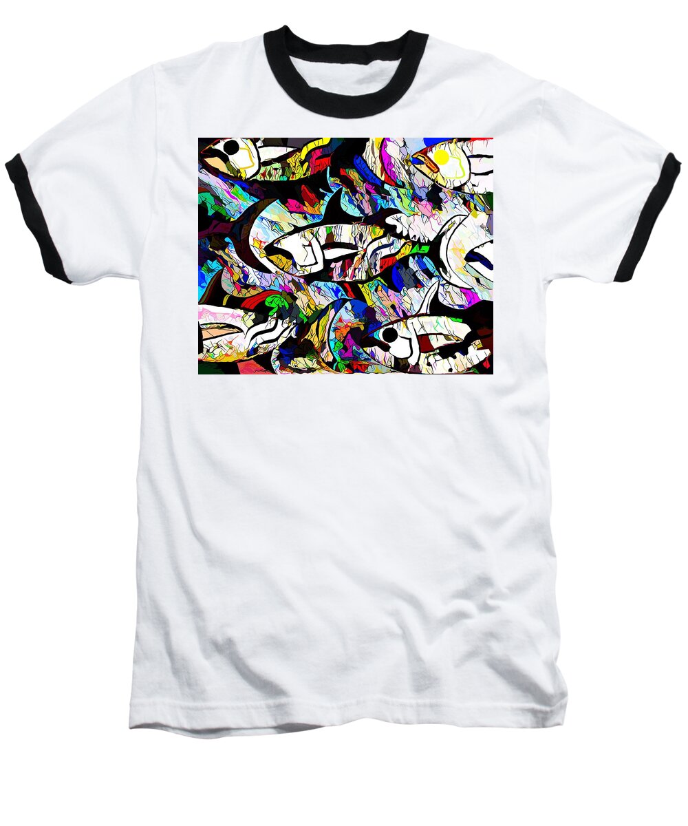Modern Abstract Art Baseball T-Shirt featuring the painting Fancy Fish Swimming By 2of2 by Joan Stratton