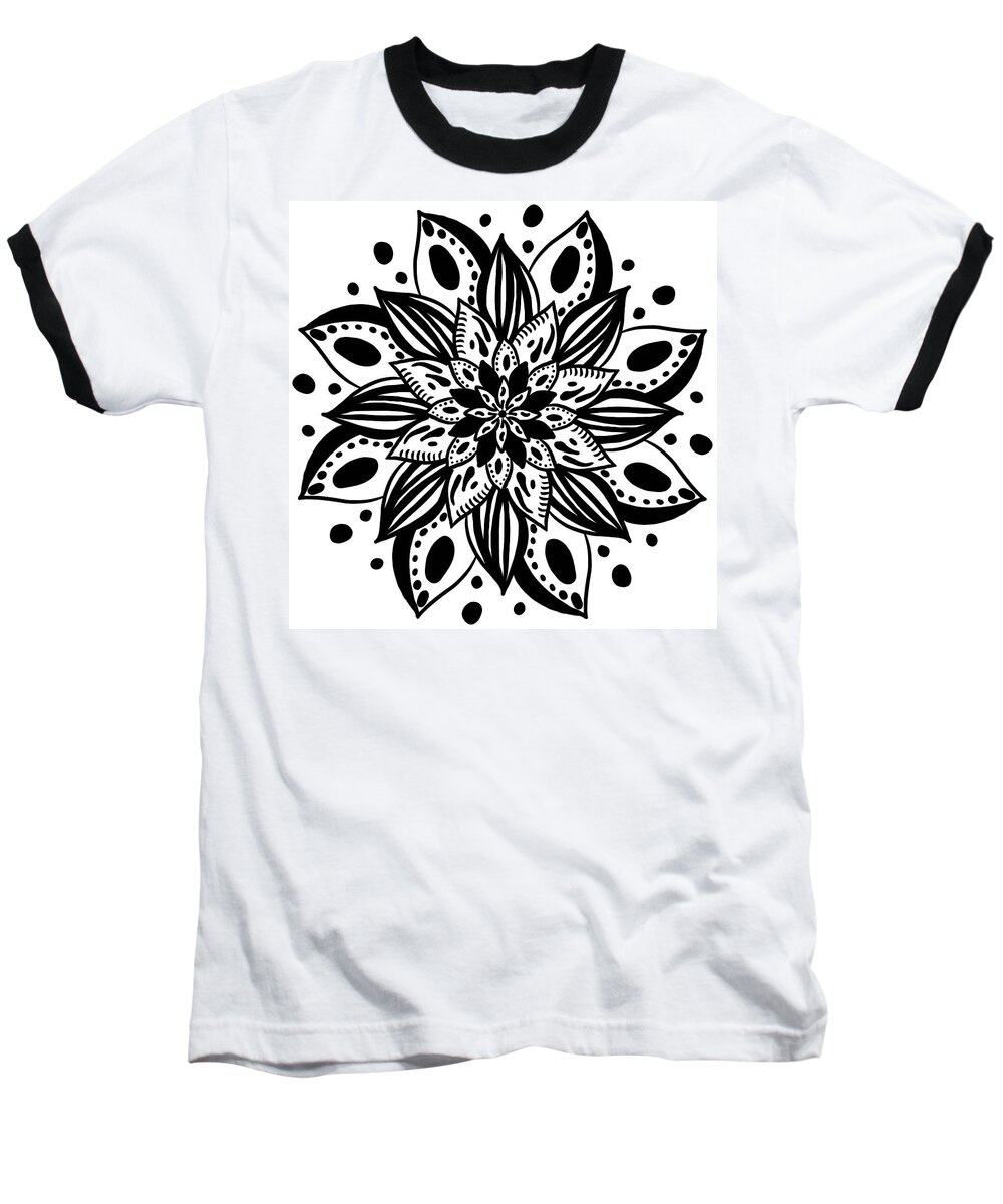 Flower Baseball T-Shirt featuring the drawing Flower Mandala by Patricia Piotrak