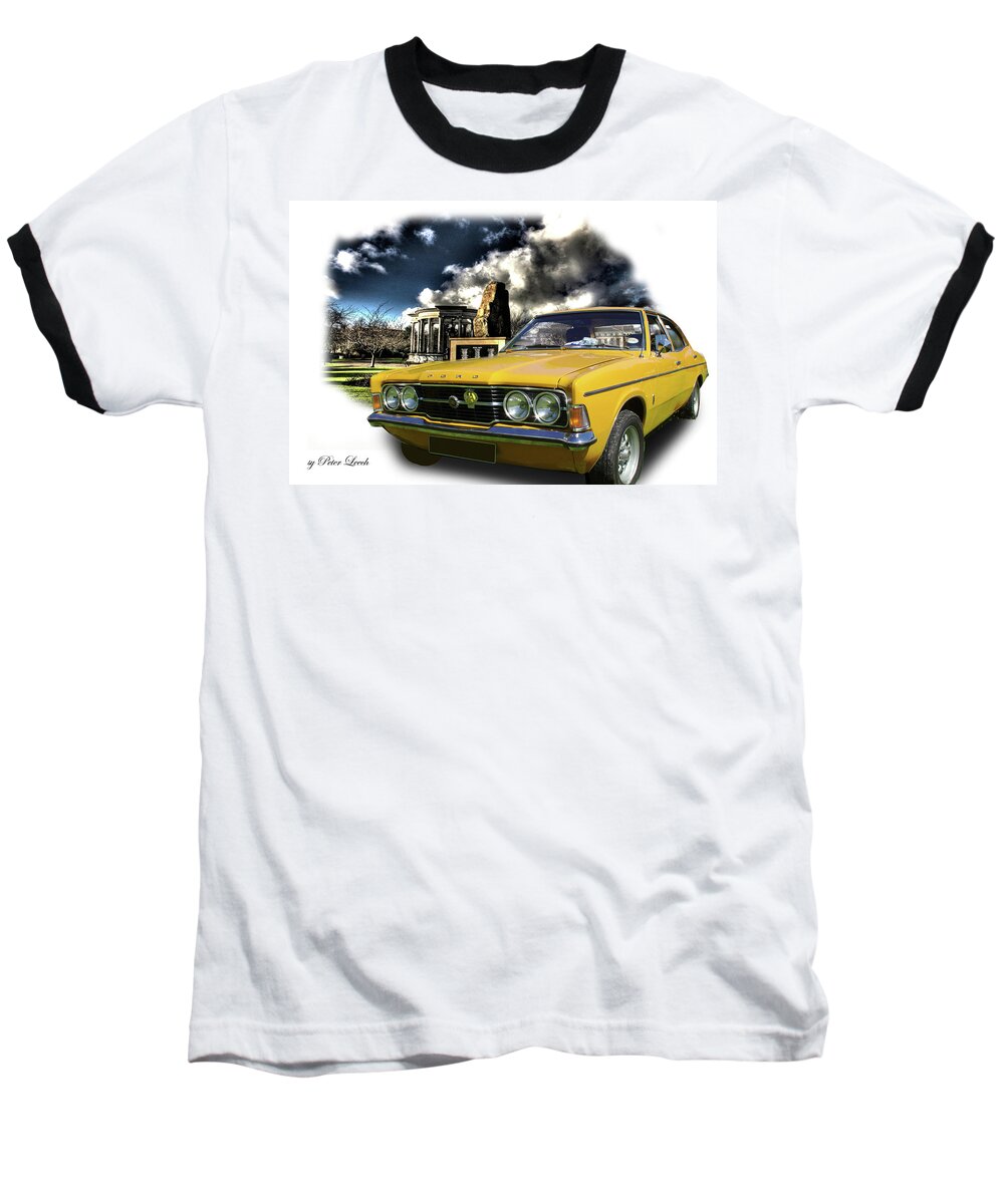 Ford Baseball T-Shirt featuring the digital art Ford Cortina Mk3 by Peter Leech