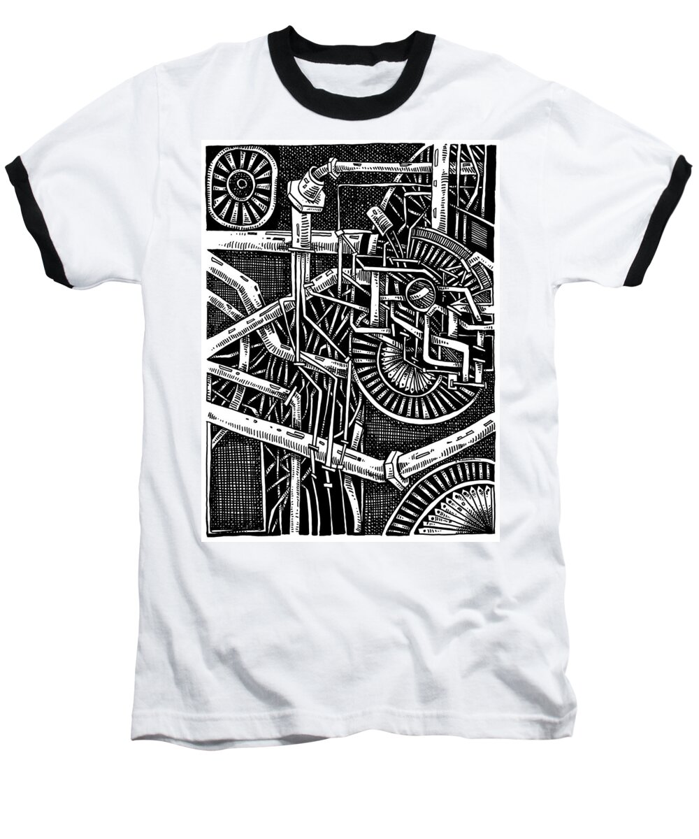Drawing Baseball T-Shirt featuring the drawing Gears of the universe by Enrique Zaldivar