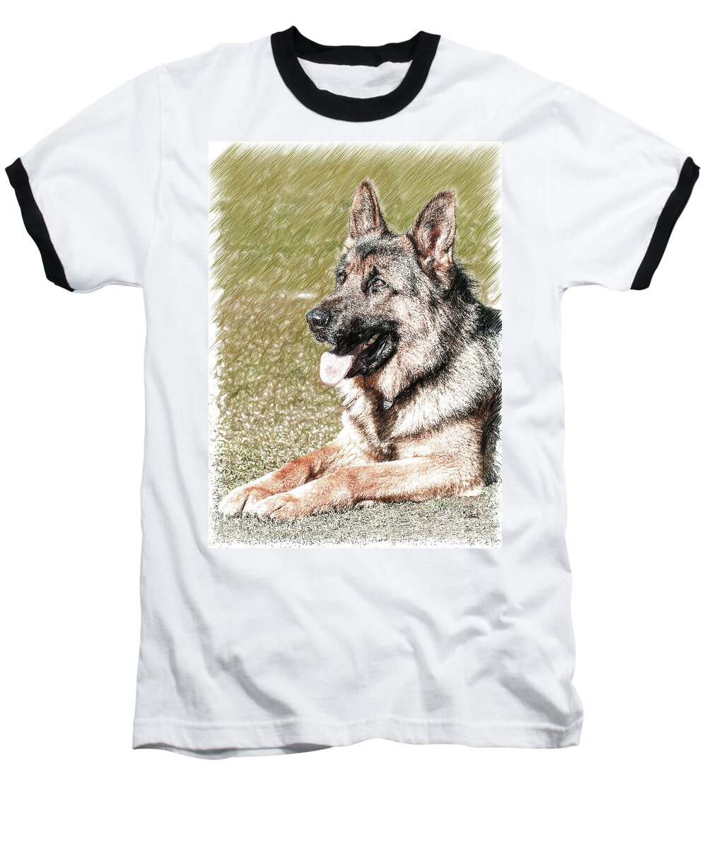 Portrait Baseball T-Shirt featuring the drawing German Shepherd Dog - DWP1350428 by Dean Wittle
