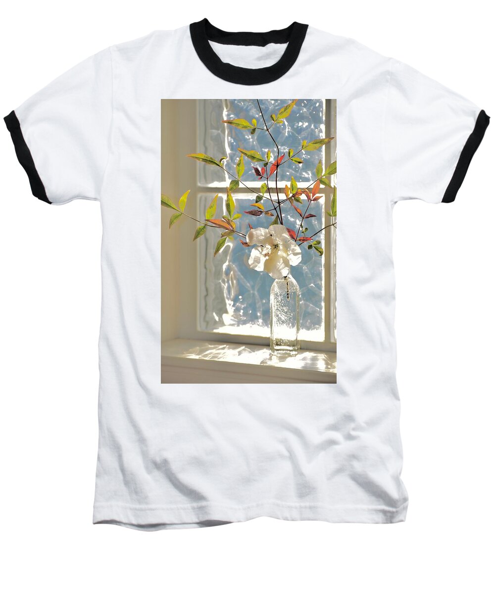 Autumn Baseball T-Shirt featuring the photograph Glass Brick Window Illumination by Debra Grace Addison