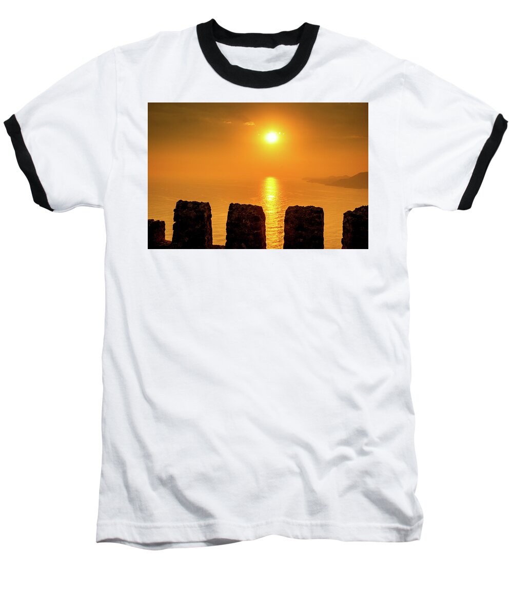 Sunset Baseball T-Shirt featuring the photograph Golden sunset on Alanya Castle by Sun Travels