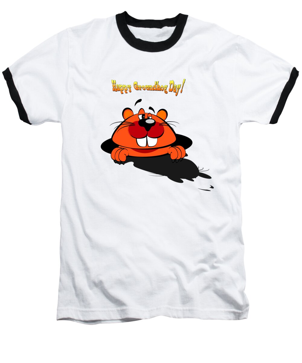 Punxsutawney Phil Baseball T-Shirt featuring the digital art Happy Groundhog Day by Stefano Senise