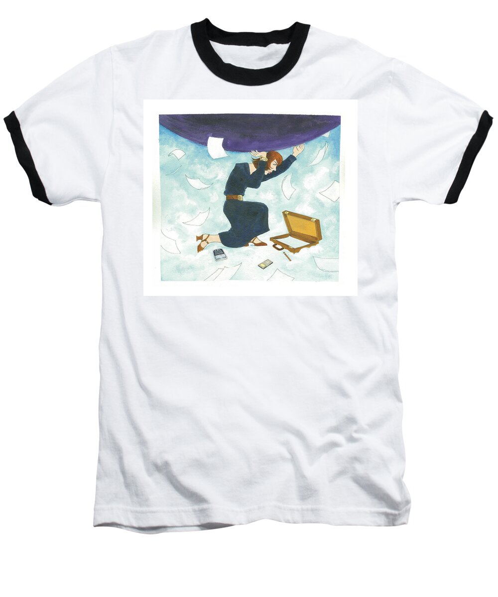 Captionless Baseball T-Shirt featuring the drawing Holding the World by WB Park