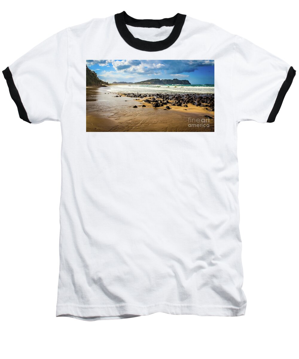 Hot Water Beach Baseball T-Shirt featuring the photograph Hot Water Beach, Coromandel, New Zealand by Lyl Dil Creations