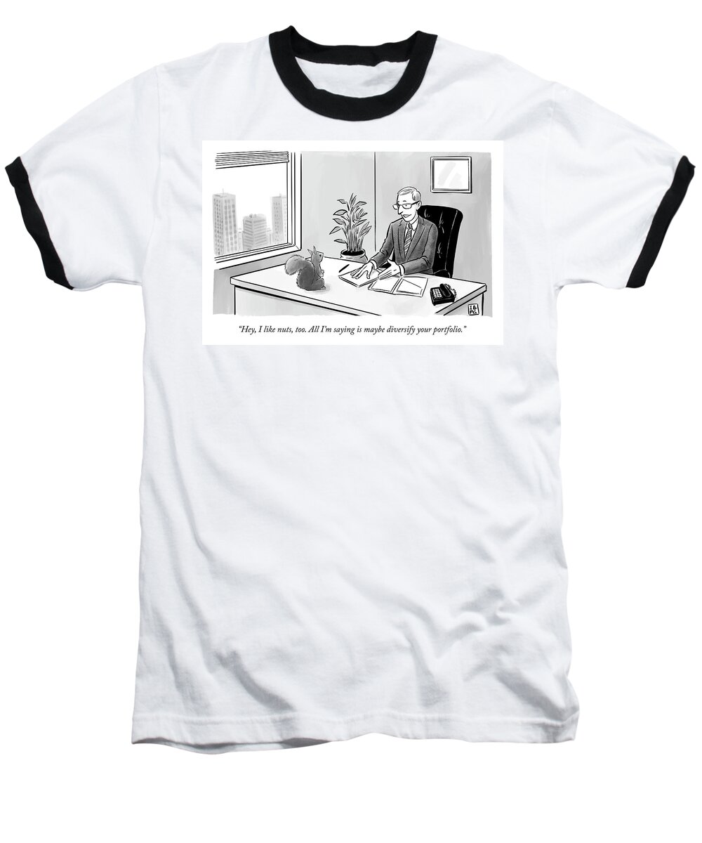 A22943 Baseball T-Shirt featuring the drawing I Like Nuts, Too by Pia Guerra and Ian Boothby