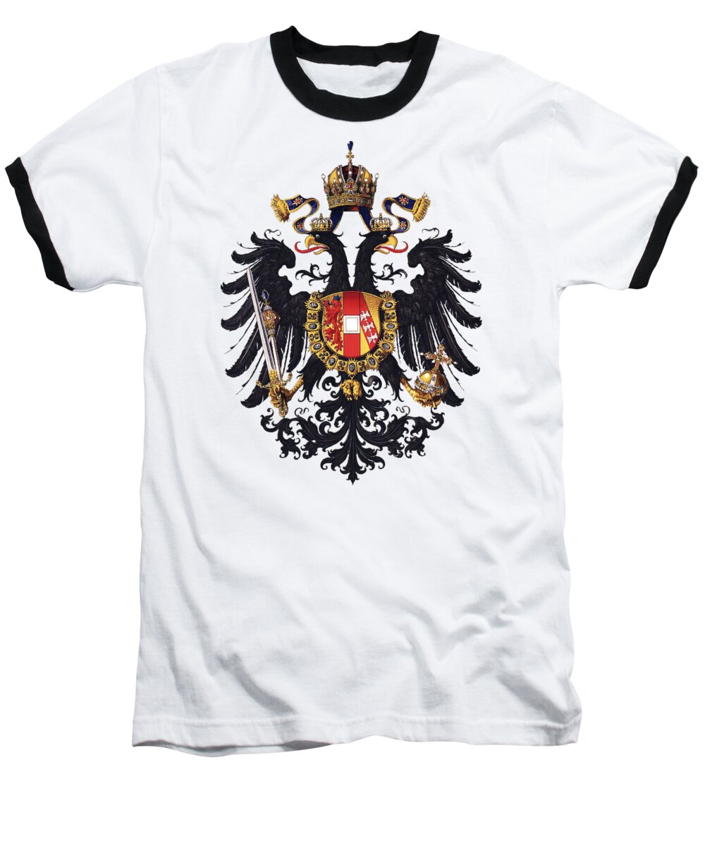 Flag Baseball T-Shirt featuring the drawing Imperial Coat of Arms of the Empire of Austria-Hungary 1815 transparent by Helga Novelli