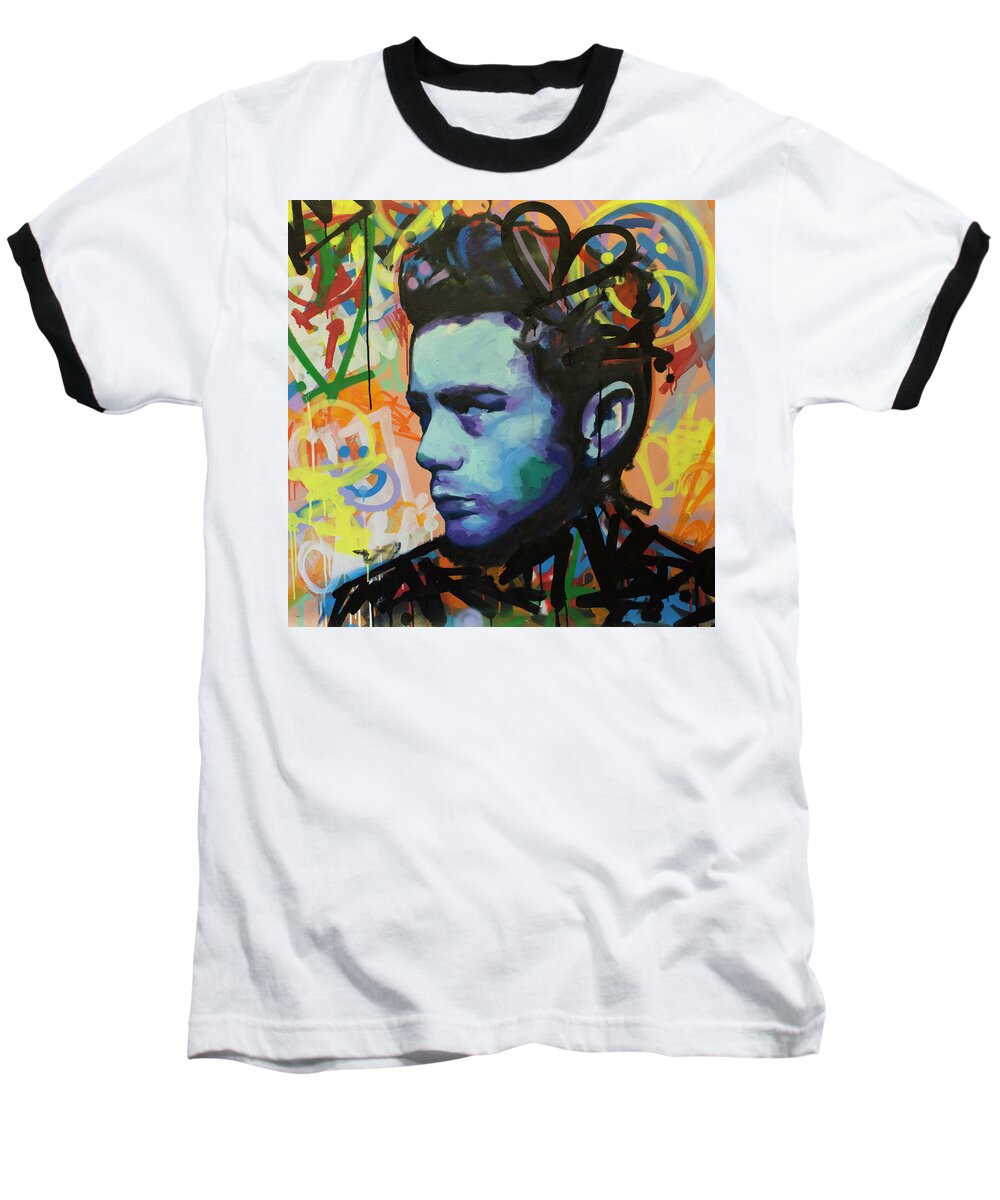 James Dean Baseball T-Shirt featuring the painting James Dean by Richard Day