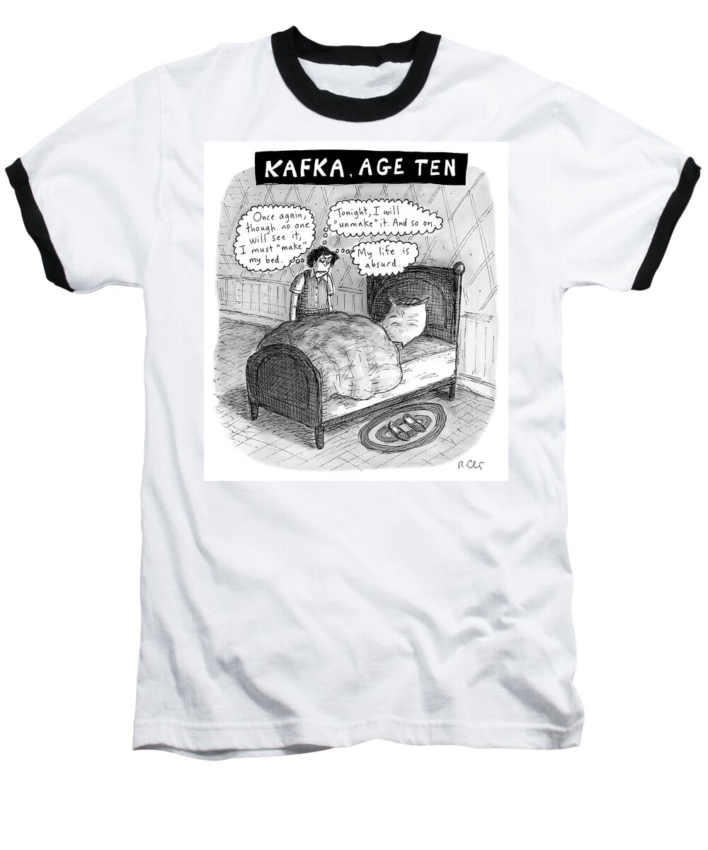 Kafka Baseball T-Shirt featuring the drawing Kafka Age Ten by Roz Chast