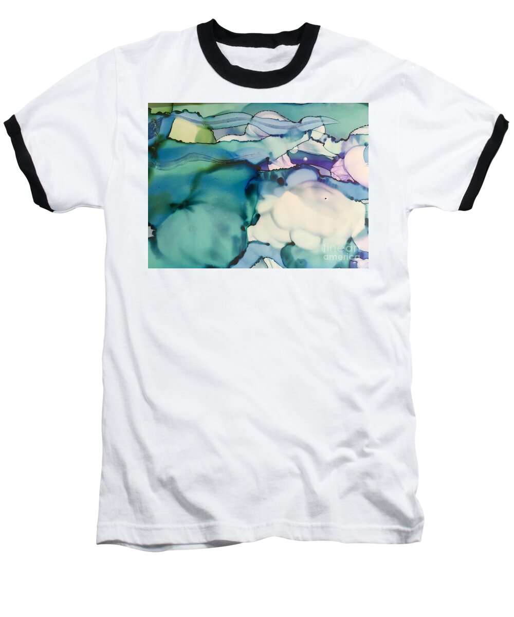 Aqua Baseball T-Shirt featuring the painting Landscape Or Microscopic by Shelley Myers