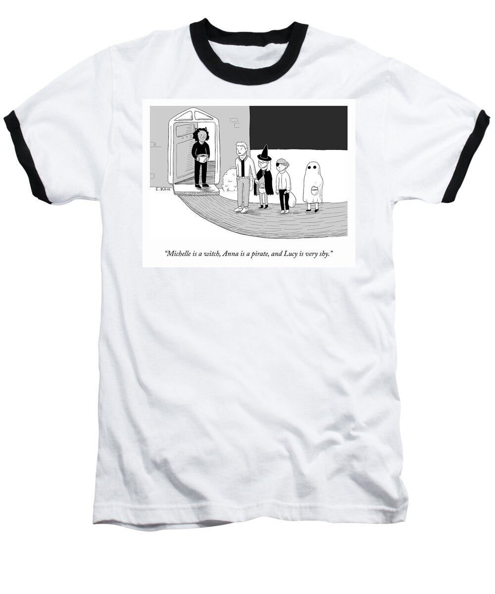 michelle Is A Witch Baseball T-Shirt featuring the drawing Lucy is Very Shy by Ellie Black