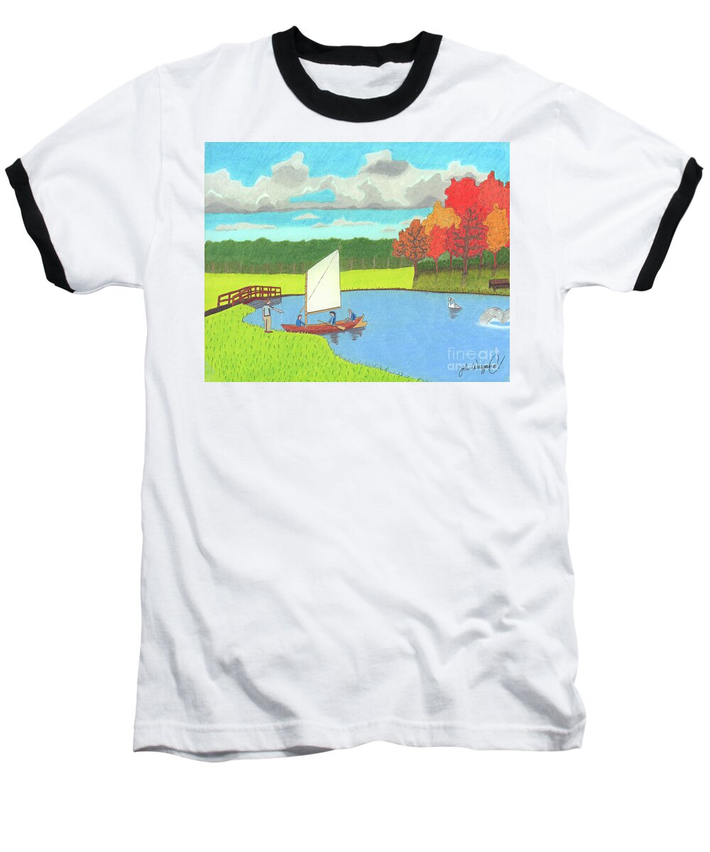 Swan Baseball T-Shirt featuring the drawing Testing The Waters by John Wiegand