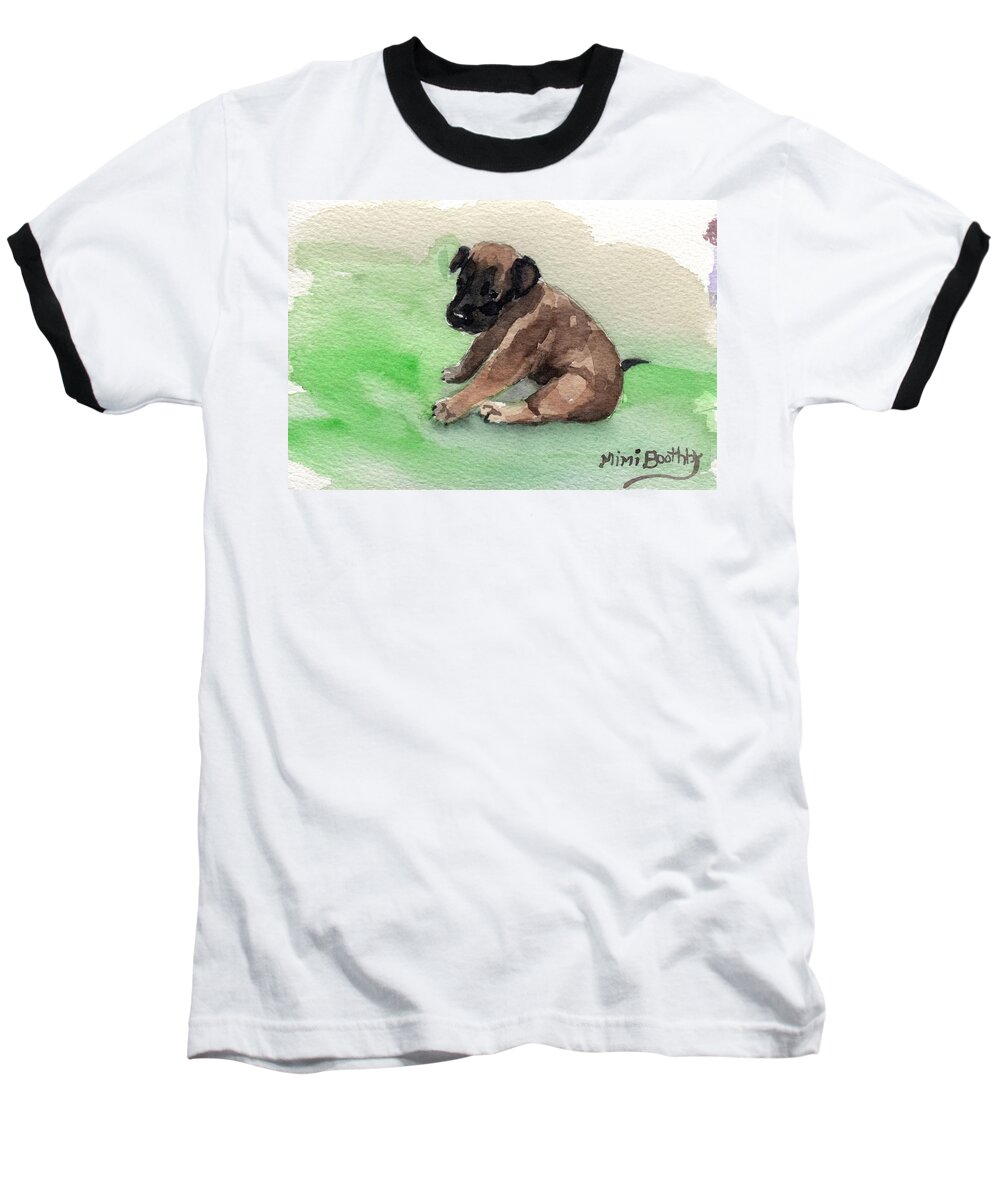 Baby Puppy Baseball T-Shirt featuring the painting Malinois Pup 3 by Mimi Boothby