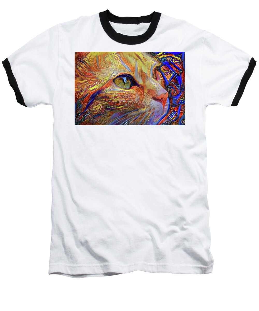 Cat Baseball T-Shirt featuring the digital art Max the Ginger Cat by Peggy Collins
