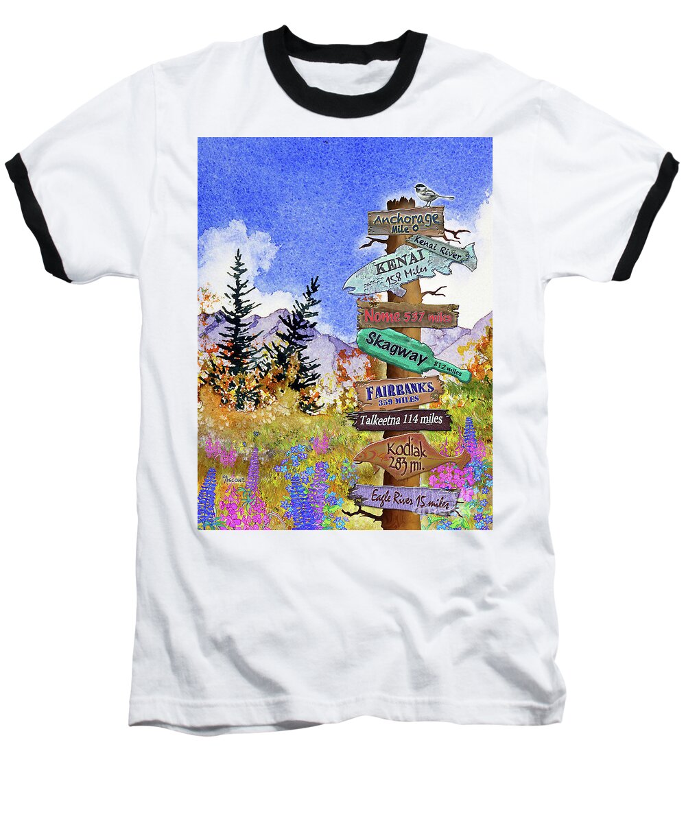 Milepost Baseball T-Shirt featuring the painting Milepost by Teresa Ascone