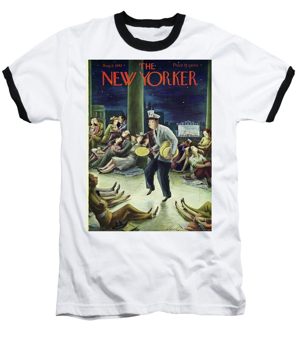 Music Baseball T-Shirt featuring the painting New Yorker August 8 1942 by Constantin Alajalov