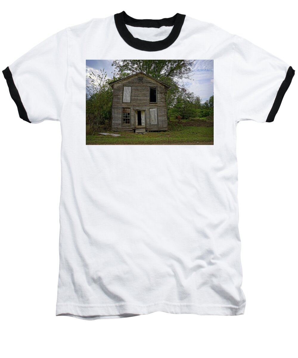 Masonic Baseball T-Shirt featuring the photograph Old Masonic Lodge in Ruins by Kelly Gomez